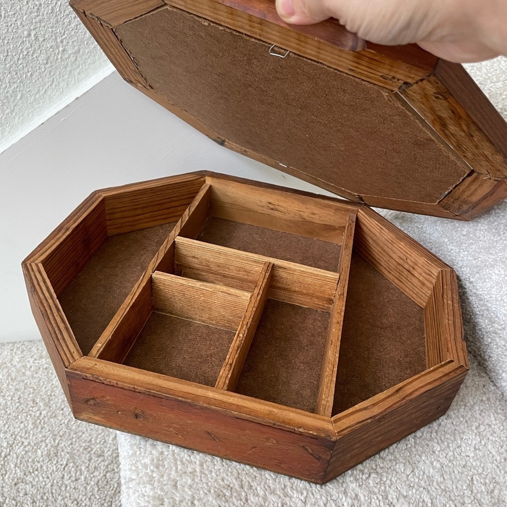 Vintage Wood Curio Knick Knack Display Case Shadow Octagonal Box - Picture 8 of 11